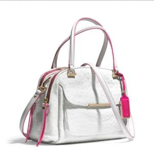 Coach White Hot Pink Ostrich Leather Satchel